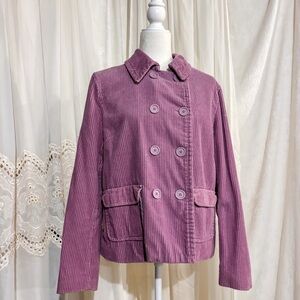 GAP Corduroy Jacket Women’s L Purple Double-Breasted Peacoat Y2K 2000s Cotton